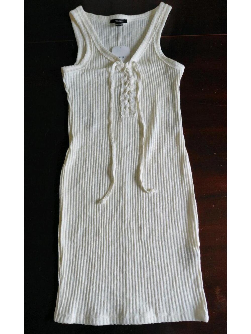 Forever 21 Dress NWT Medium Lace Up Cream White Stretch Sleeveless